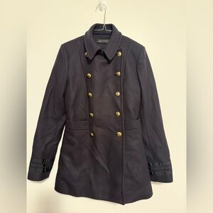 Zara Women's Black Pea Coat with Gold Buttons